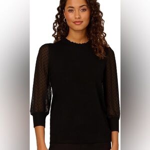 ON SALE! Adrianna Papell mock neck sweater with sheer polkadot sleeves (size S)